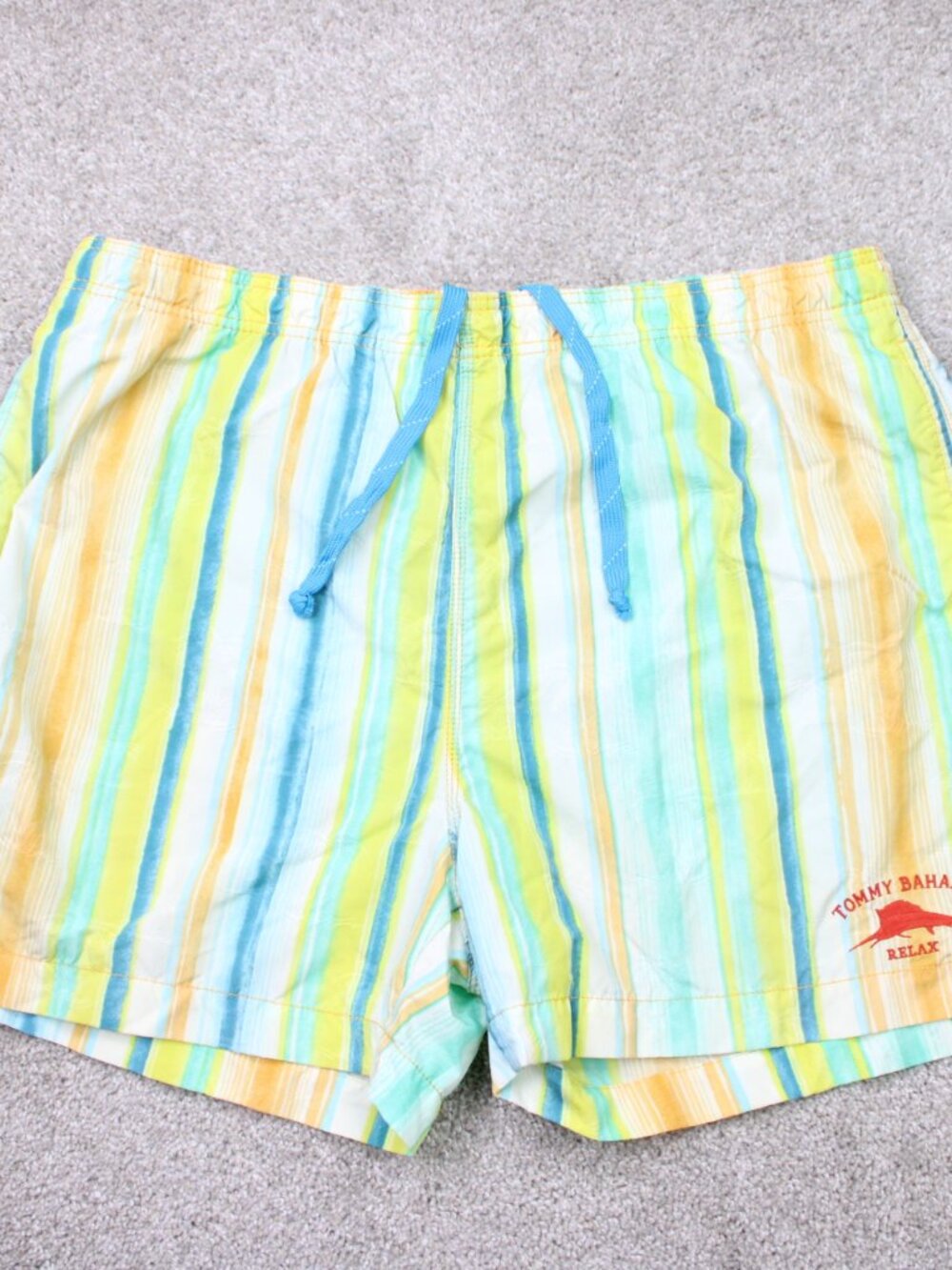 Tommy Bahama Swim Trunks Mens Large Green/Blue Mesh Lined 100% Nylon Drawstring